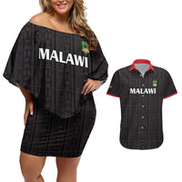 Custom Malawi Football Couples Matching Off Shoulder Short Dress and Hawaiian Shirt Come On Flames - Black - Wonder Print Shop