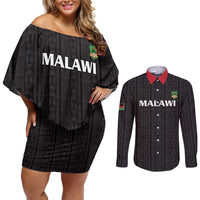 Custom Malawi Football Couples Matching Off Shoulder Short Dress and Long Sleeve Button Shirt Come On Flames - Black - Wonder Print Shop