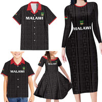 Custom Malawi Football Family Matching Long Sleeve Bodycon Dress and Hawaiian Shirt Come On Flames - Black - Wonder Print Shop