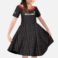 Custom Malawi Football Family Matching Off The Shoulder Long Sleeve Dress and Hawaiian Shirt Come On Flames - Black - Wonder Print Shop