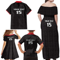 Custom Malawi Football Family Matching Off Shoulder Maxi Dress and Hawaiian Shirt Come On Flames - Black - Wonder Print Shop