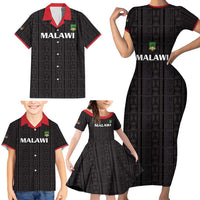 Custom Malawi Football Family Matching Short Sleeve Bodycon Dress and Hawaiian Shirt Come On Flames - Black - Wonder Print Shop