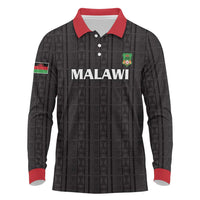 Custom Malawi Football Long Sleeve Polo Shirt Come On Flames - Black - Wonder Print Shop