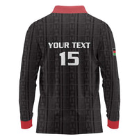 Custom Malawi Football Long Sleeve Polo Shirt Come On Flames - Black - Wonder Print Shop