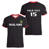 Custom Malawi Football Women V-Neck T-Shirt Come On Flames - Black - Wonder Print Shop
