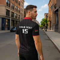 Custom Malawi Football Zipper Polo Shirt Come On Flames - Black - Wonder Print Shop