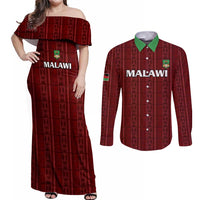 Custom Malawi Football Couples Matching Off Shoulder Maxi Dress and Long Sleeve Button Shirt Come On Flames - Red - Wonder Print Shop