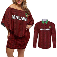 Custom Malawi Football Couples Matching Off Shoulder Short Dress and Long Sleeve Button Shirt Come On Flames - Red - Wonder Print Shop