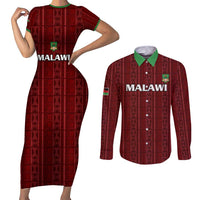 Custom Malawi Football Couples Matching Short Sleeve Bodycon Dress and Long Sleeve Button Shirt Come On Flames - Red - Wonder Print Shop