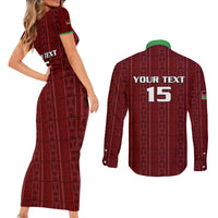 Custom Malawi Football Couples Matching Short Sleeve Bodycon Dress and Long Sleeve Button Shirt Come On Flames - Red - Wonder Print Shop