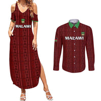 Custom Malawi Football Couples Matching Summer Maxi Dress and Long Sleeve Button Shirt Come On Flames - Red - Wonder Print Shop