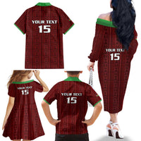 Custom Malawi Football Family Matching Off The Shoulder Long Sleeve Dress and Hawaiian Shirt Come On Flames - Red - Wonder Print Shop