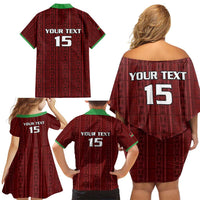Custom Malawi Football Family Matching Off Shoulder Short Dress and Hawaiian Shirt Come On Flames - Red - Wonder Print Shop