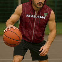 Custom Malawi Football Sleeveless Zip Hoodie Come On Flames - Red - Wonder Print Shop