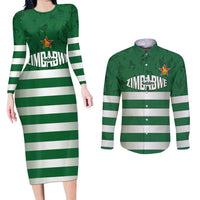 Rugby Zimbabwe Custom Couples Matching Long Sleeve Bodycon Dress and Long Sleeve Button Shirt Go Champions Sables - Wonder Print Shop