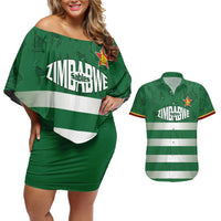Rugby Zimbabwe Custom Couples Matching Off Shoulder Short Dress and Hawaiian Shirt Go Champions Sables - Wonder Print Shop