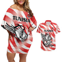 Custom Tunisia Basketball Couples Matching Off Shoulder Short Dress and Hawaiian Shirt Go Eagles of Carthage - Wonder Print Shop