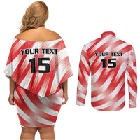 Custom Tunisia Basketball Couples Matching Off Shoulder Short Dress and Long Sleeve Button Shirt Go Eagles of Carthage - Wonder Print Shop