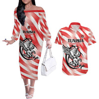 Custom Tunisia Basketball Couples Matching Off The Shoulder Long Sleeve Dress and Hawaiian Shirt Go Eagles of Carthage - Wonder Print Shop