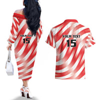 Custom Tunisia Basketball Couples Matching Off The Shoulder Long Sleeve Dress and Hawaiian Shirt Go Eagles of Carthage - Wonder Print Shop