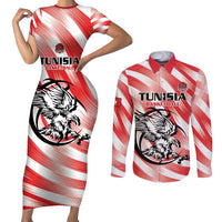 Custom Tunisia Basketball Couples Matching Short Sleeve Bodycon Dress and Long Sleeve Button Shirt Go Eagles of Carthage - Wonder Print Shop