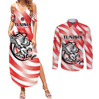 Custom Tunisia Basketball Couples Matching Summer Maxi Dress and Long Sleeve Button Shirt Go Eagles of Carthage - Wonder Print Shop