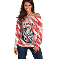 Custom Tunisia Basketball Off Shoulder Sweater Go Eagles of Carthage - Wonder Print Shop
