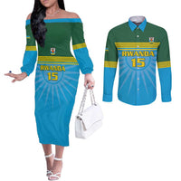 Custom Rwanda Basketball Couples Matching Off The Shoulder Long Sleeve Dress and Long Sleeve Button Shirt Go Champions - Wonder Print Shop