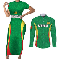 Custom Senegal Basketball Couples Matching Short Sleeve Bodycon Dress and Long Sleeve Button Shirt Go Champions Lions - Wonder Print Shop