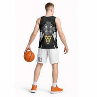 Cornwall Celtic Cross Basketball Jersey Coat Of Arms With Celtic Pattern - Wonder Print Shop