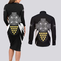Cornwall Celtic Cross Couples Matching Long Sleeve Bodycon Dress and Long Sleeve Button Shirt Coat Of Arms With Celtic Pattern - Wonder Print Shop