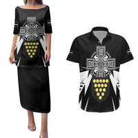 Cornwall Celtic Cross Couples Matching Puletasi and Hawaiian Shirt Coat Of Arms With Celtic Pattern - Wonder Print Shop