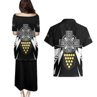 Cornwall Celtic Cross Couples Matching Puletasi and Hawaiian Shirt Coat Of Arms With Celtic Pattern - Wonder Print Shop