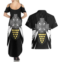 Cornwall Celtic Cross Couples Matching Summer Maxi Dress and Hawaiian Shirt Coat Of Arms With Celtic Pattern - Wonder Print Shop