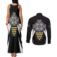 Cornwall Celtic Cross Couples Matching Tank Maxi Dress and Long Sleeve Button Shirt Coat Of Arms With Celtic Pattern - Wonder Print Shop