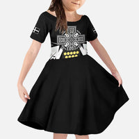 Cornwall Celtic Cross Family Matching Off The Shoulder Long Sleeve Dress and Hawaiian Shirt Coat Of Arms With Celtic Pattern - Wonder Print Shop