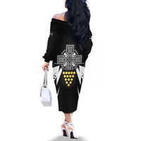 Cornwall Celtic Cross Family Matching Off The Shoulder Long Sleeve Dress and Hawaiian Shirt Coat Of Arms With Celtic Pattern - Wonder Print Shop