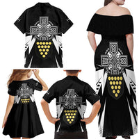 Cornwall Celtic Cross Family Matching Off Shoulder Maxi Dress and Hawaiian Shirt Coat Of Arms With Celtic Pattern - Wonder Print Shop
