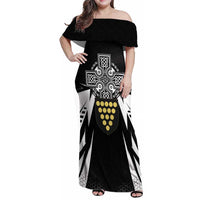 Cornwall Celtic Cross Family Matching Off Shoulder Maxi Dress and Hawaiian Shirt Coat Of Arms With Celtic Pattern - Wonder Print Shop