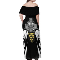 Cornwall Celtic Cross Family Matching Off Shoulder Maxi Dress and Hawaiian Shirt Coat Of Arms With Celtic Pattern - Wonder Print Shop
