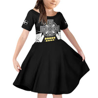 Cornwall Celtic Cross Family Matching Off Shoulder Short Dress and Hawaiian Shirt Coat Of Arms With Celtic Pattern - Wonder Print Shop