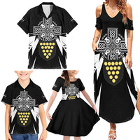 Cornwall Celtic Cross Family Matching Summer Maxi Dress and Hawaiian Shirt Coat Of Arms With Celtic Pattern - Wonder Print Shop