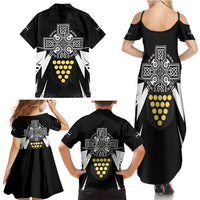 Cornwall Celtic Cross Family Matching Summer Maxi Dress and Hawaiian Shirt Coat Of Arms With Celtic Pattern - Wonder Print Shop