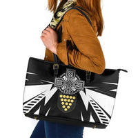 Cornwall Celtic Cross Leather Tote Bag Coat Of Arms With Celtic Pattern - Wonder Print Shop