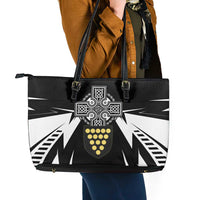 Cornwall Celtic Cross Leather Tote Bag Coat Of Arms With Celtic Pattern - Wonder Print Shop