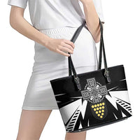 Cornwall Celtic Cross Leather Tote Bag Coat Of Arms With Celtic Pattern - Wonder Print Shop