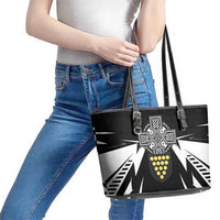Cornwall Celtic Cross Leather Tote Bag Coat Of Arms With Celtic Pattern - Wonder Print Shop
