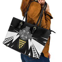 Cornwall Celtic Cross Leather Tote Bag Coat Of Arms With Celtic Pattern - Wonder Print Shop