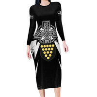 Cornwall Celtic Cross Long Sleeve Bodycon Dress Coat Of Arms With Celtic Pattern - Wonder Print Shop