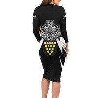 Cornwall Celtic Cross Long Sleeve Bodycon Dress Coat Of Arms With Celtic Pattern - Wonder Print Shop